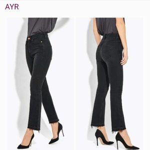 AYR The Rocker Jeans with Frayed Hem in Magnetic Black Cropped Denim Size 26